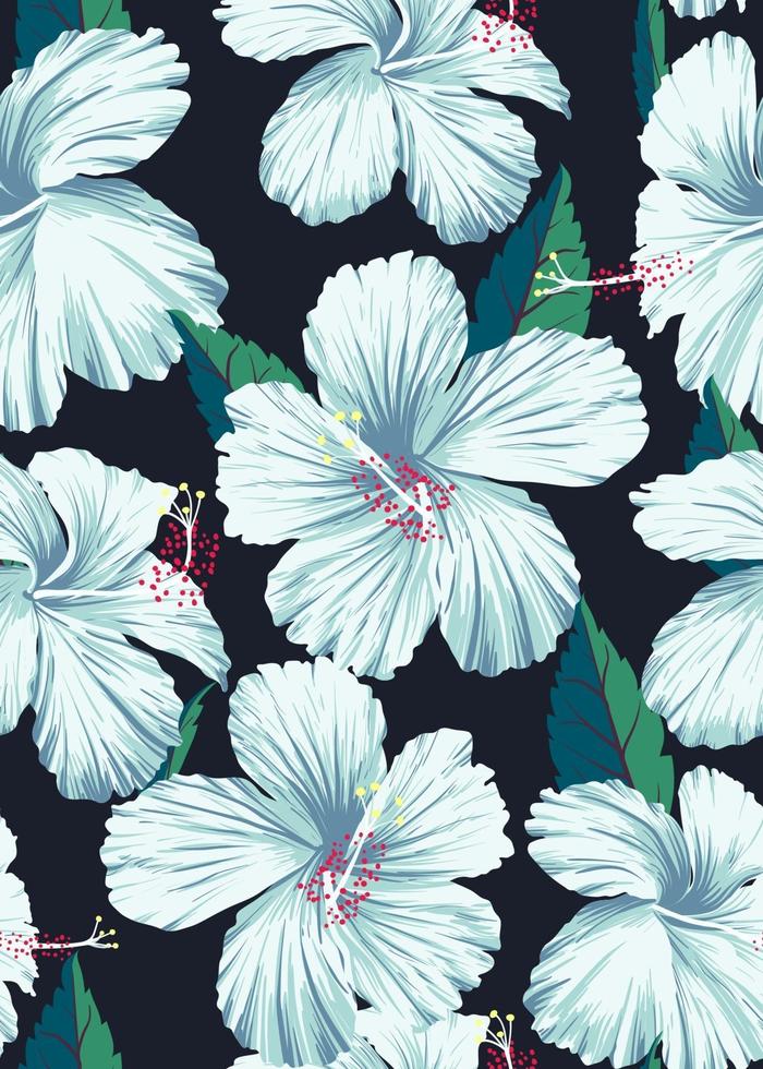 Hibiscus seamless pattern hand drawn vector