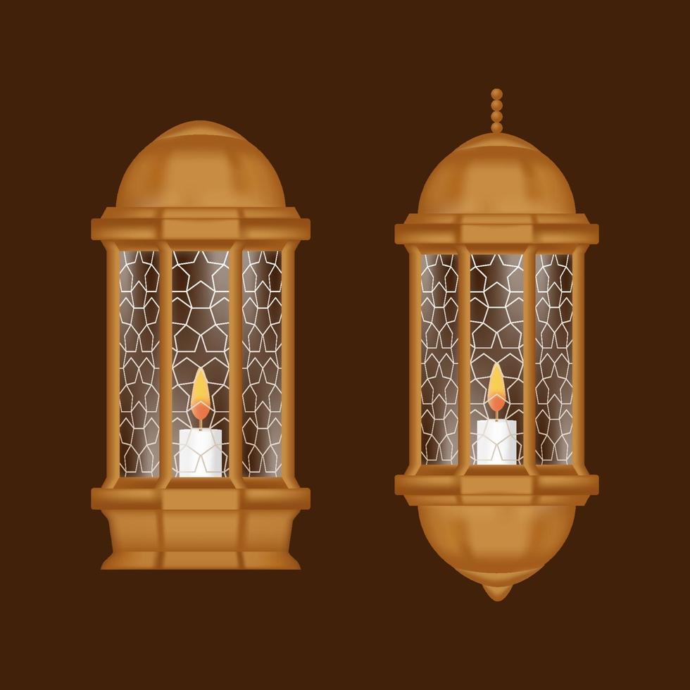 Ramadan kareem background lamp set vector