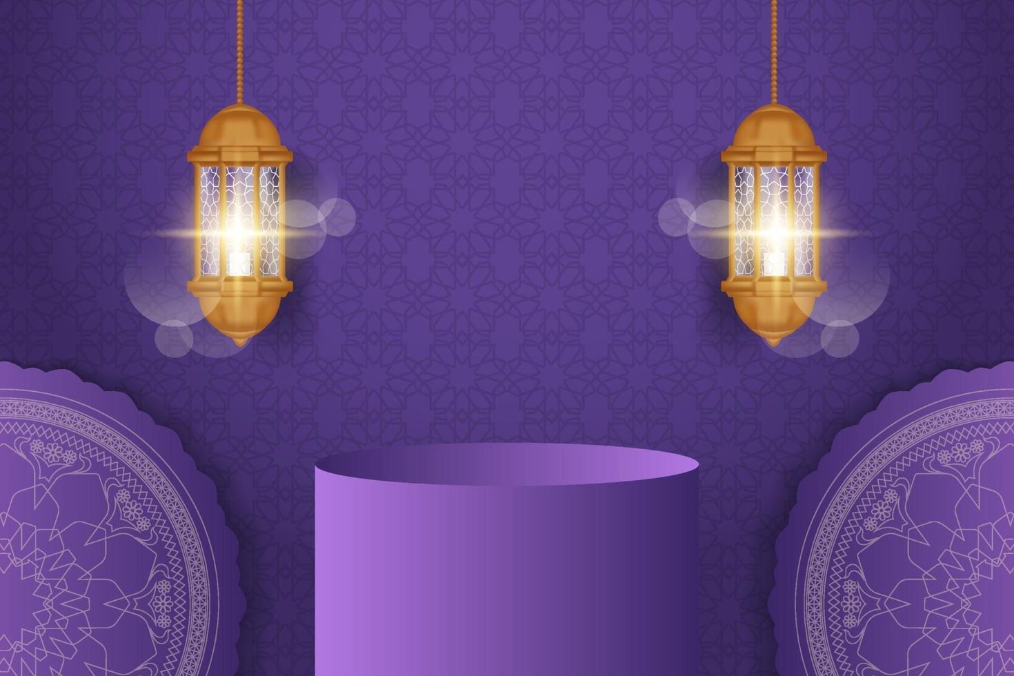 Realistic ramadan kareem sale banner with 3d podium. vector