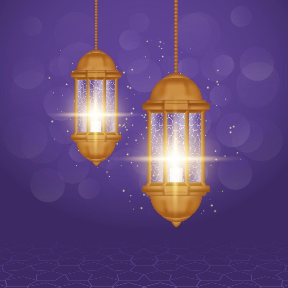 Ramadan Kareem greeting card decorated with arabic lanterns vector