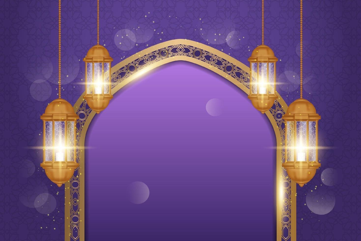 Ramadan Kareem greeting card decorated with arabic lanterns vector