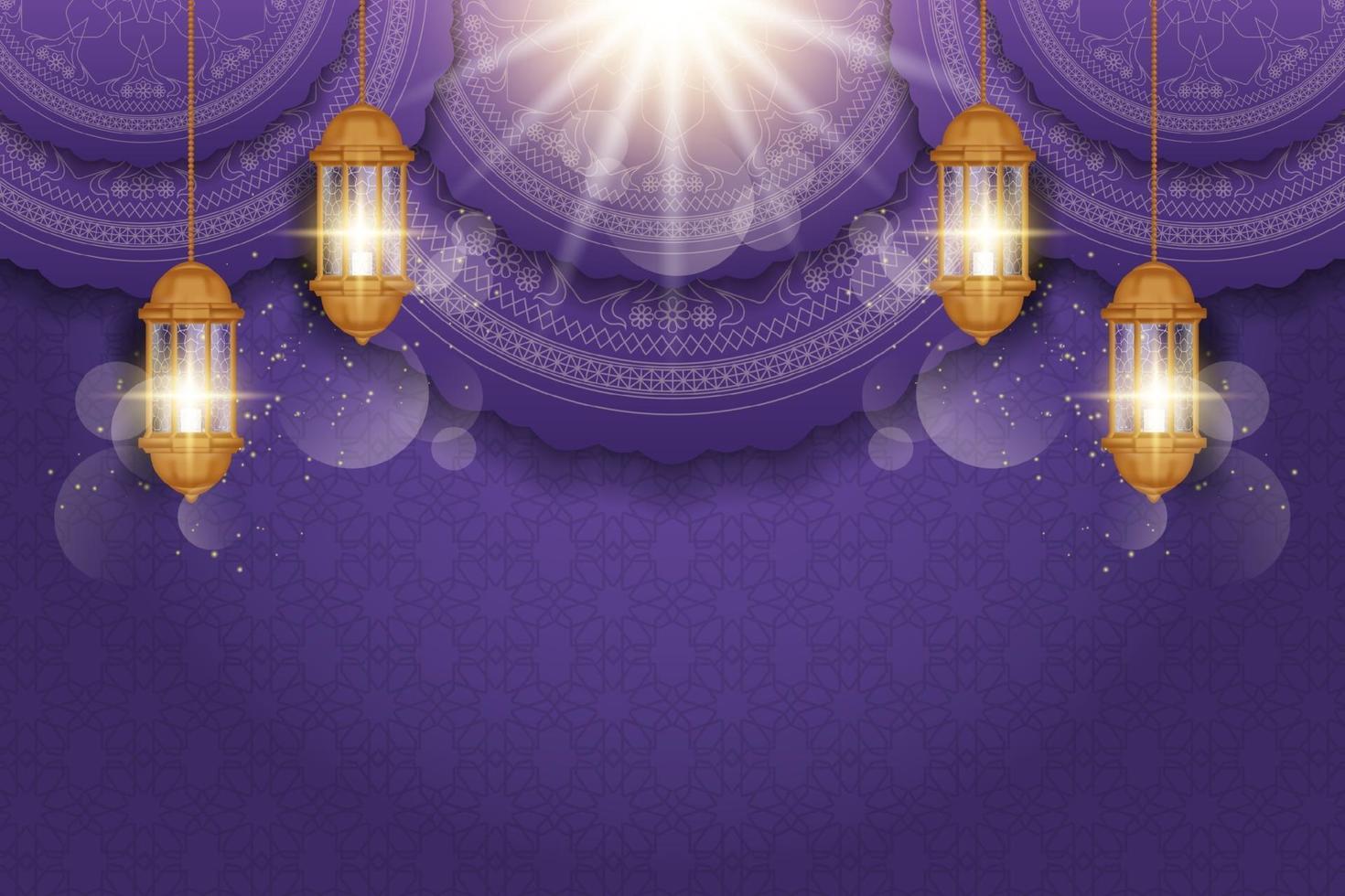 Ramadan Kareem greeting card decorated with arabic lanterns vector