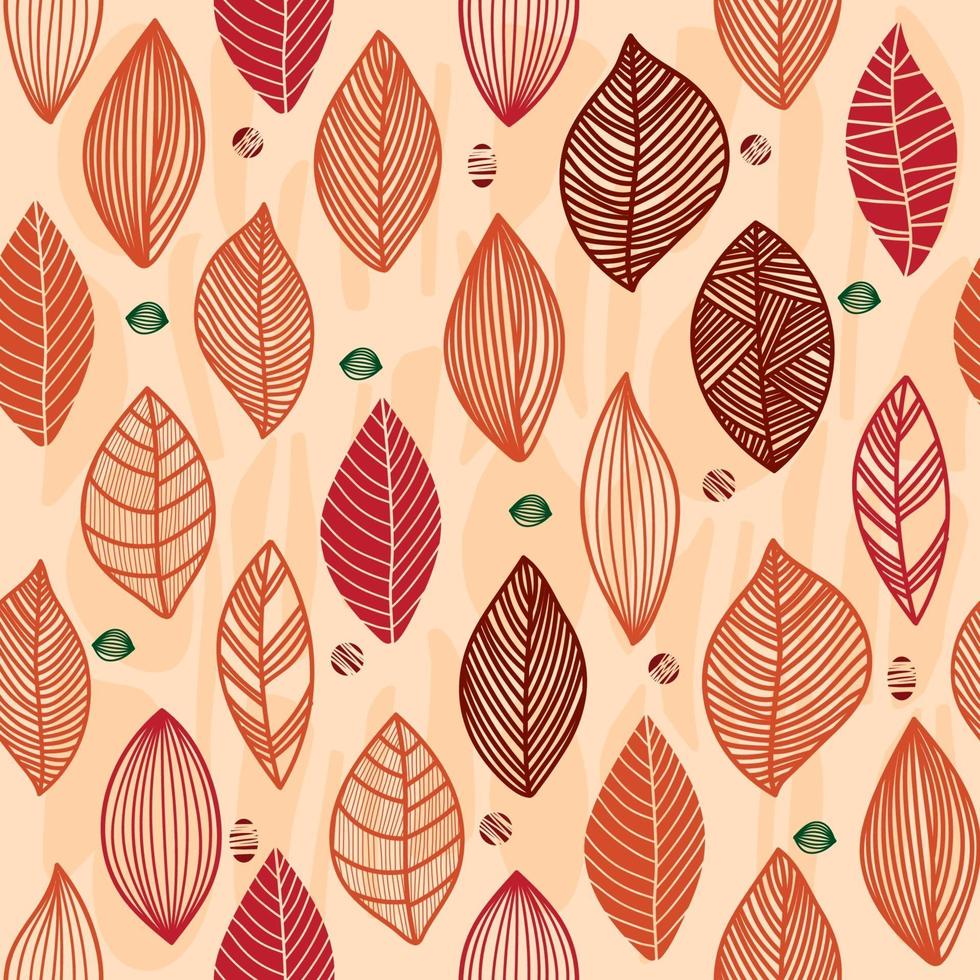 Forest leaves seamless pattern in pastel, warm colors. Wallpaper with natural floral ornaments. Hand drawn graphic modern design. vector