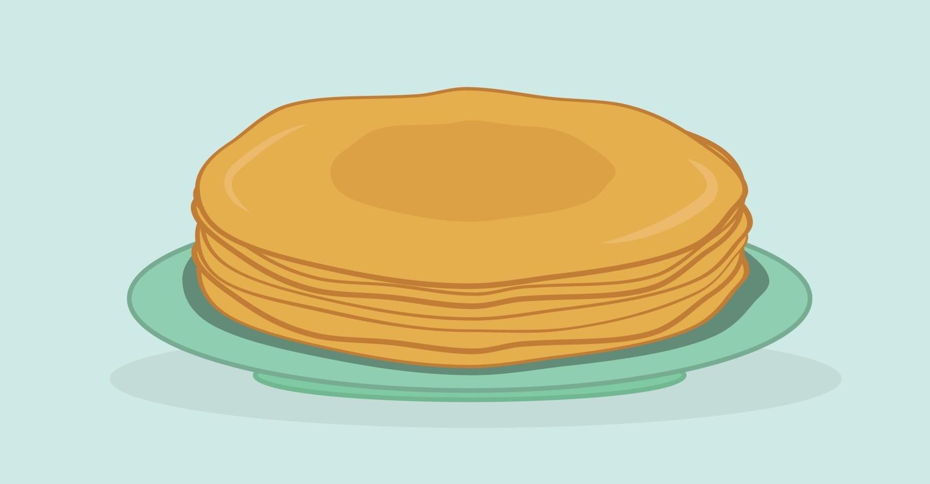 Thin stack of pancakes on a plate. Shrovetide. Maslenitsa. Flat vector illustration