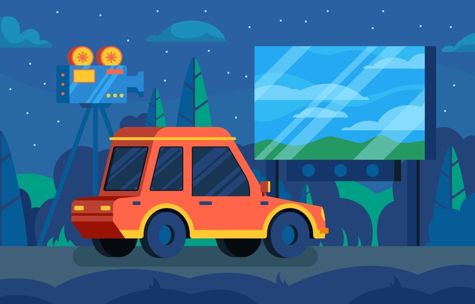 Flat Design Drive-in Movie Theater Concept vector