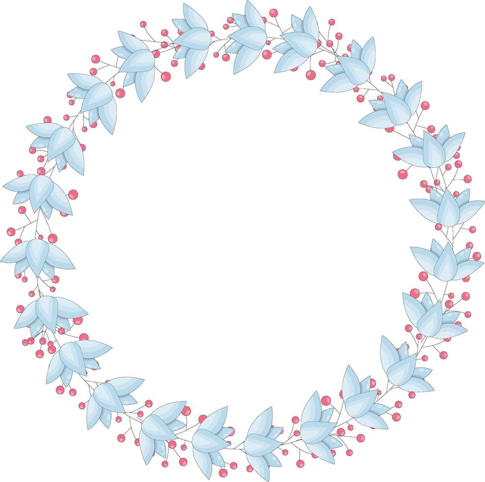 Vector wreath of blue flowers and red berries. The frame has a place for the text