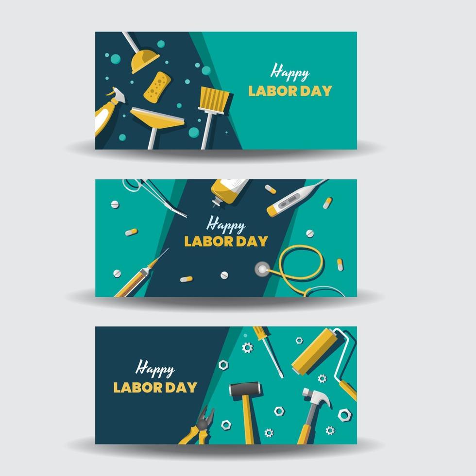 Various Worker Tools Labor Day Banners vector