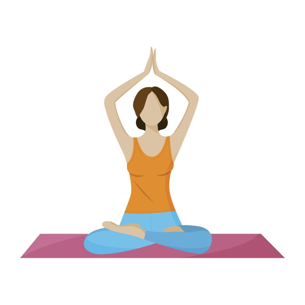 Vector image of a girl doing yoga and sitting in the lotus position. The concept of a healthy lifestyle. The lotus position. A drawing isolated on a white background.