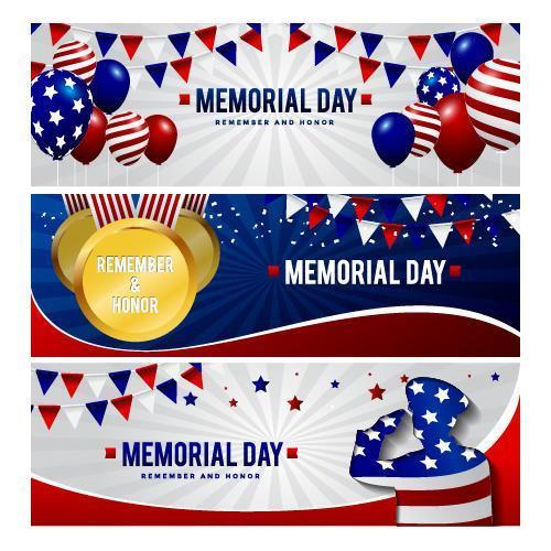 Memorial Day Banner with Blue and White Color vector