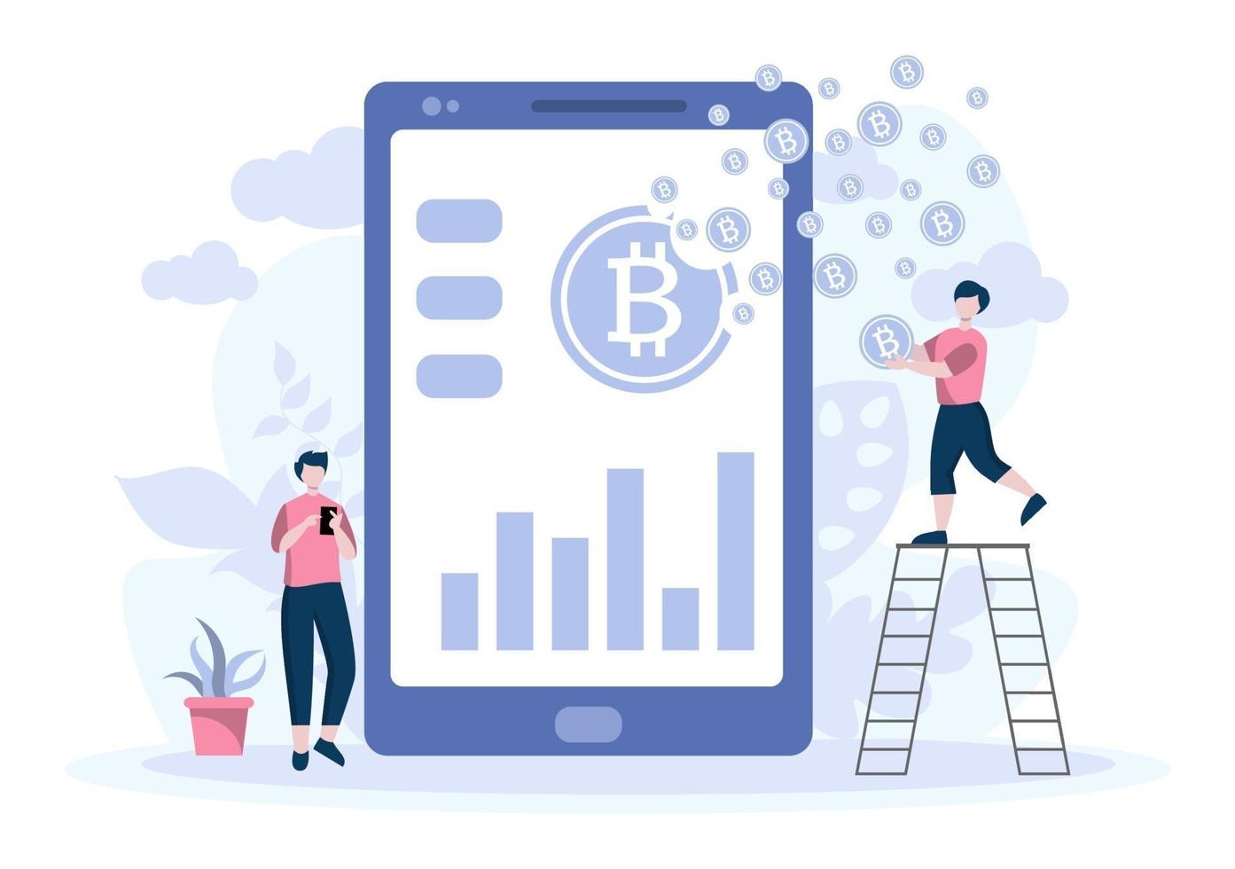 Cryptocurrency Illustration Flat Design with Businessman Miners and Coins. for Financial Technology, Blockchain, and Data Analysis. vector