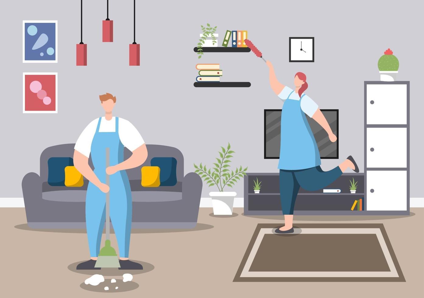 Cleaning Service Concept. Vector Flat Design Cartoon Illustration