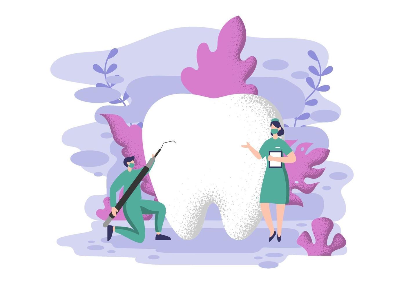 Dental Office Flat Color Illustration. Hospital interior with Workplace, Equipment, Instruments, Consultation, Treatment and Diagnosis vector