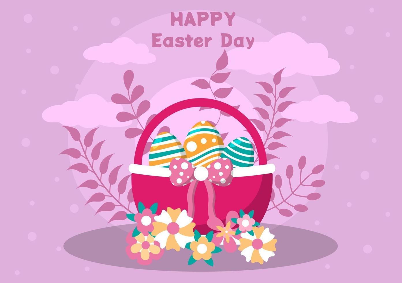 Happy Easter Day Flat Design Illustration Background for Poster, Invitation, and Greeting Card. Rabbit and Eggs Concept. vector