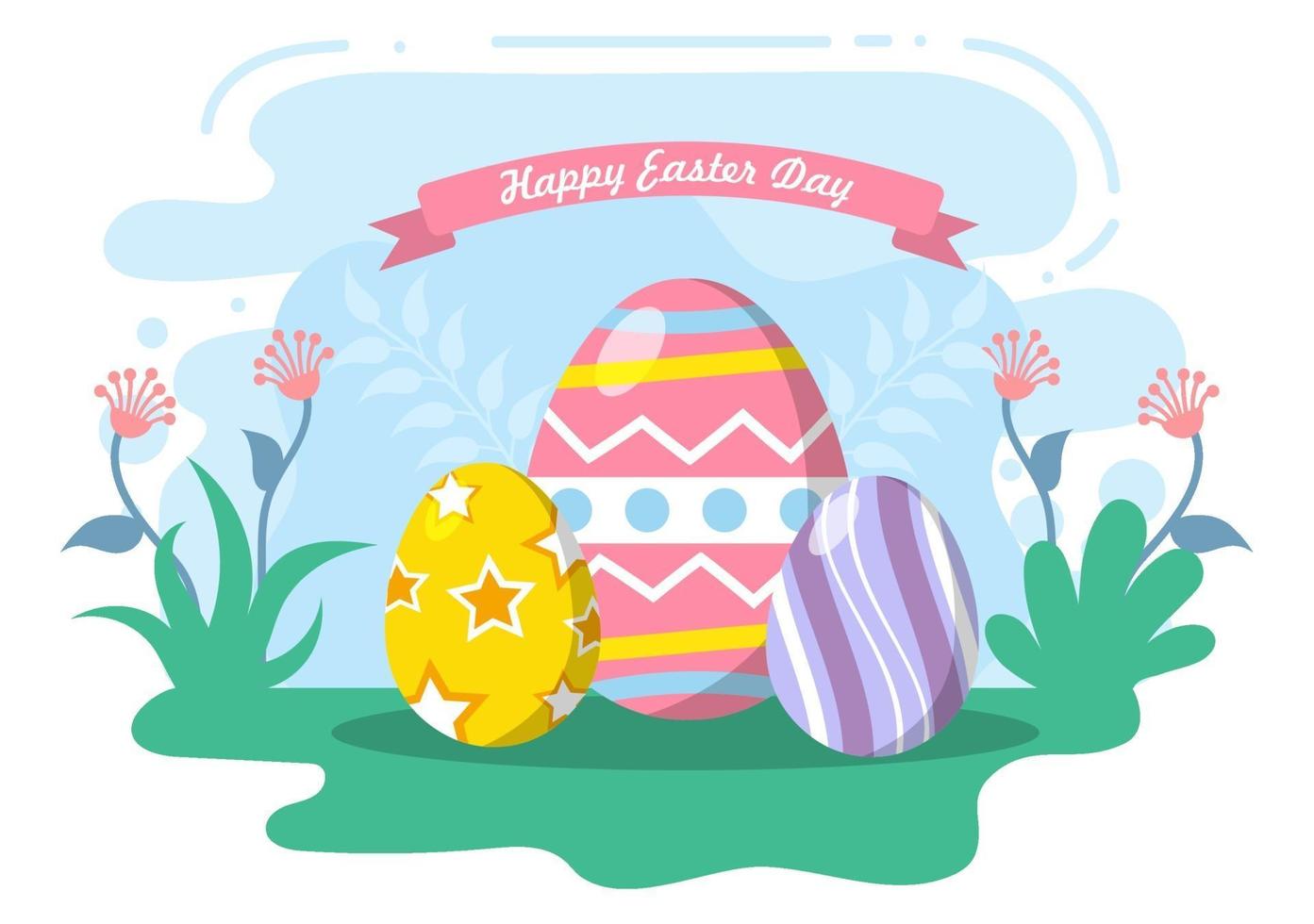 Happy Easter Day Flat Design Illustration Background for Poster, Invitation, and Greeting Card. Rabbit and Eggs Concept. vector