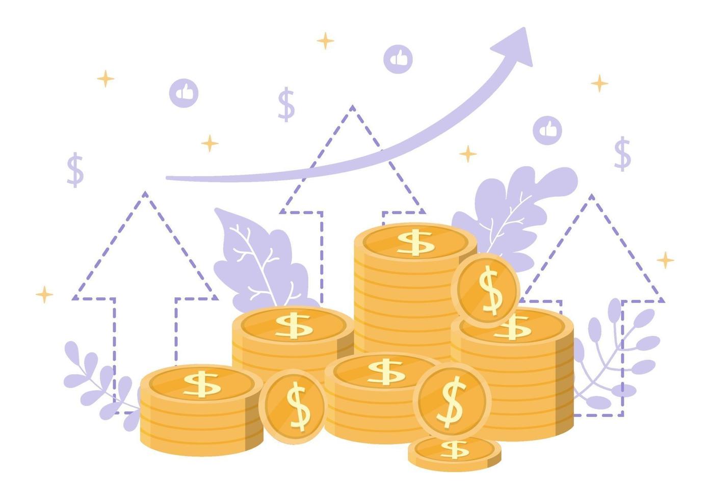 Investments Flat Illustration for Banner Business Solution, Web Page Analysis of Sales, Statistic Grow Data, Accounting, Innovative Ideas, and Cash Profits Concept vector