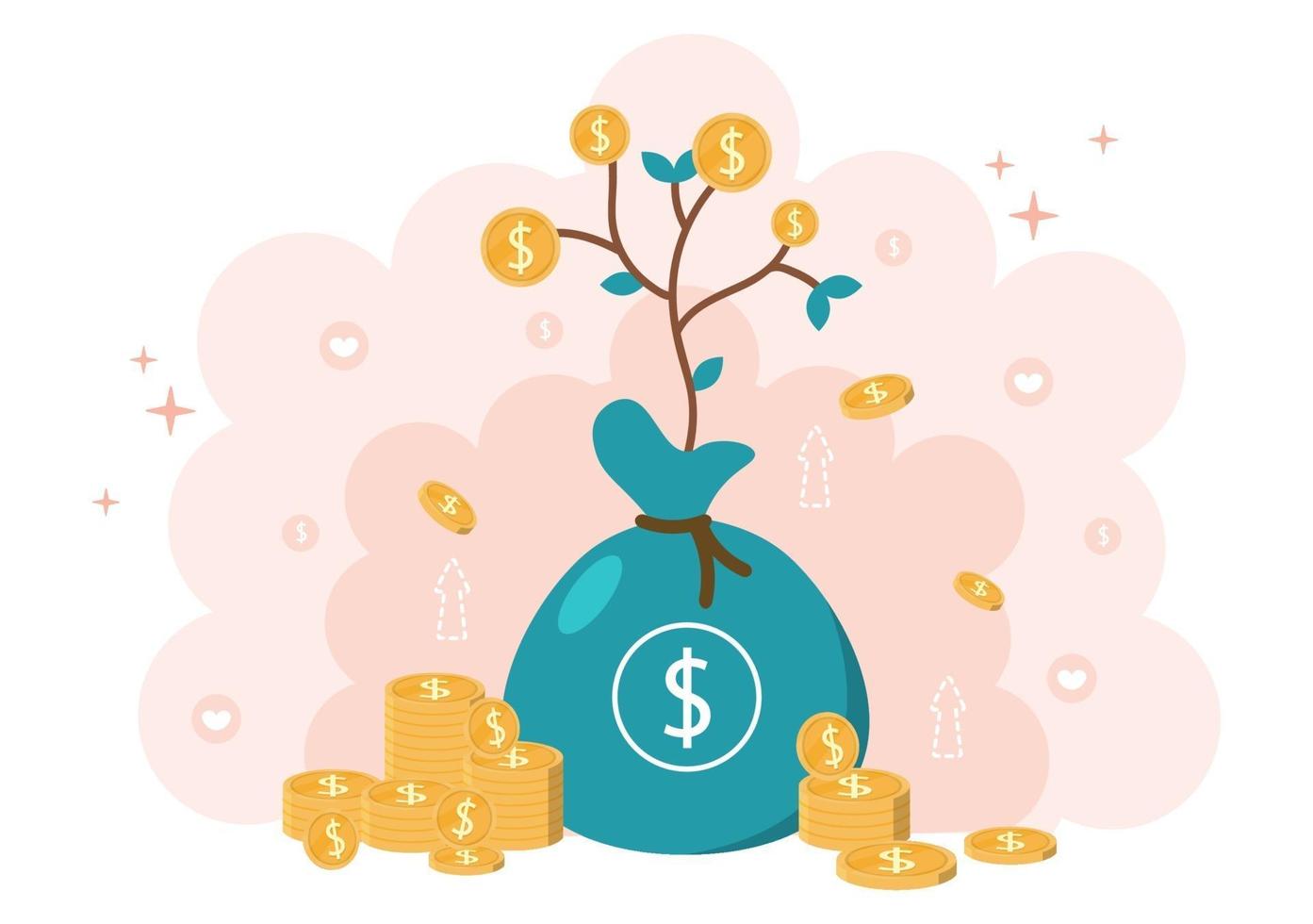 Investments Flat Illustration for Banner Business Solution, Web Page Analysis of Sales, Statistic Grow Data, Accounting, Innovative Ideas, and Cash Profits Concept vector