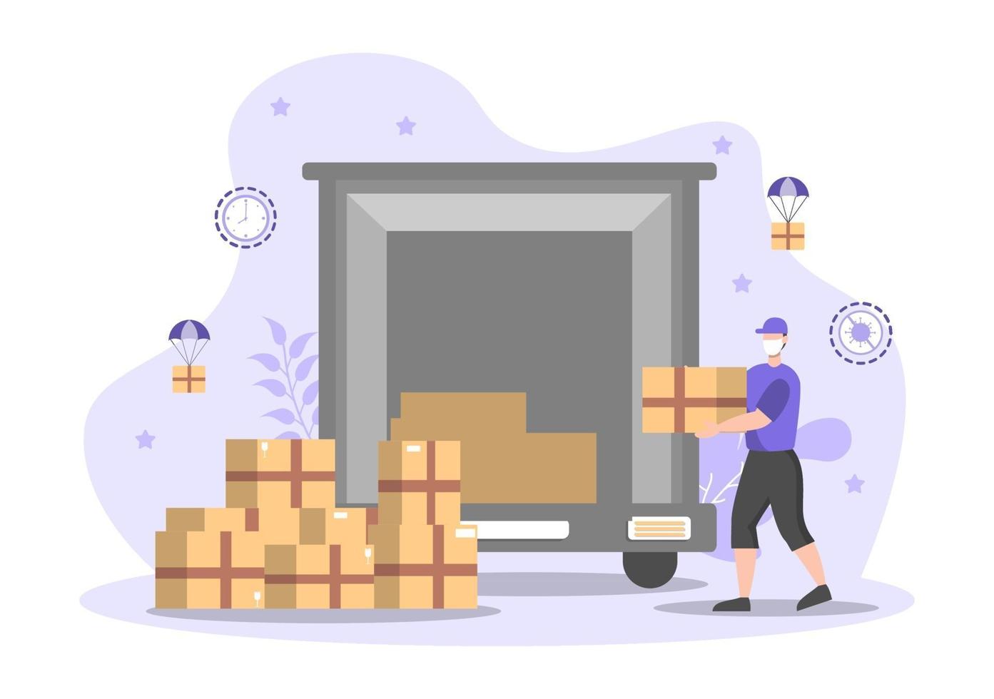 Flat Illustration of Online Delivery for Order Tracking, Courier Service, Goods Shipping, City Logistics using a Truck or Motorcycle vector