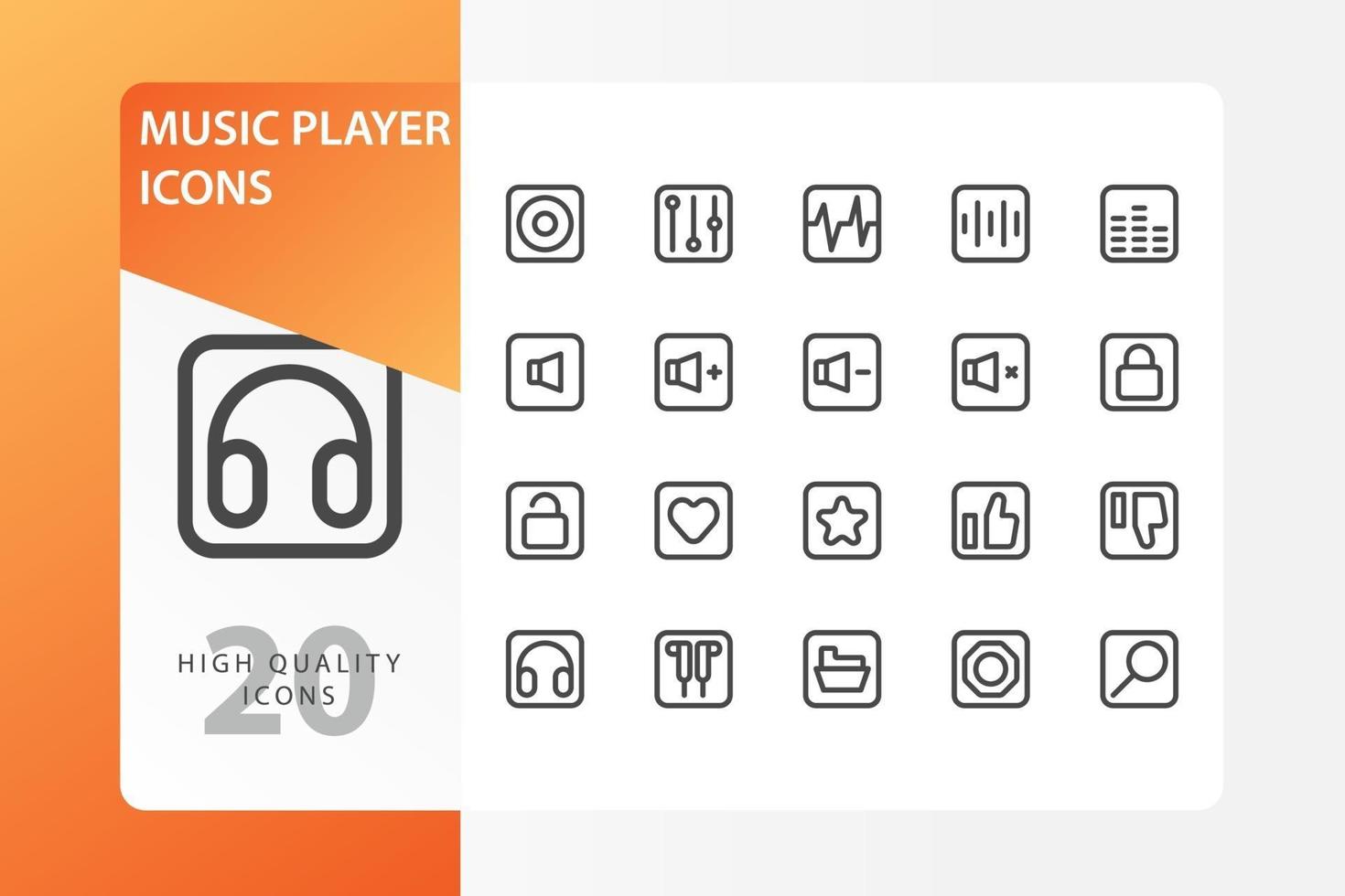 Music Player icon pack isolated on white background. for your web site design, logo, app, UI. Vector graphics illustration and editable stroke. EPS 10.