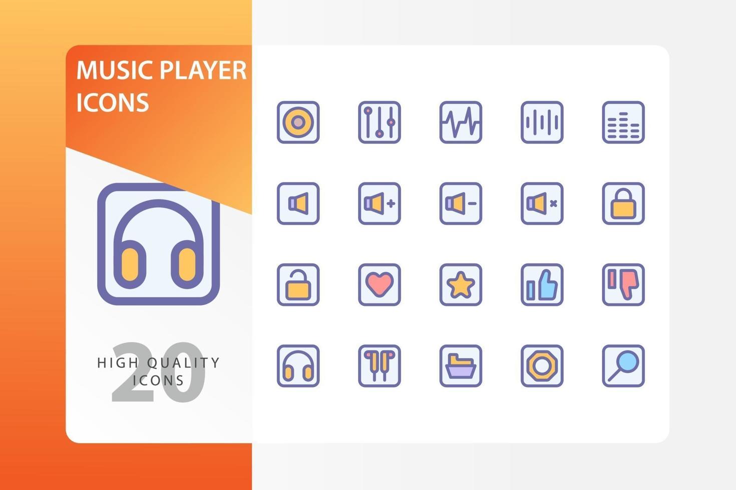 Music Player icon pack isolated on white background. for your web site design, logo, app, UI. Vector graphics illustration and editable stroke. EPS 10.
