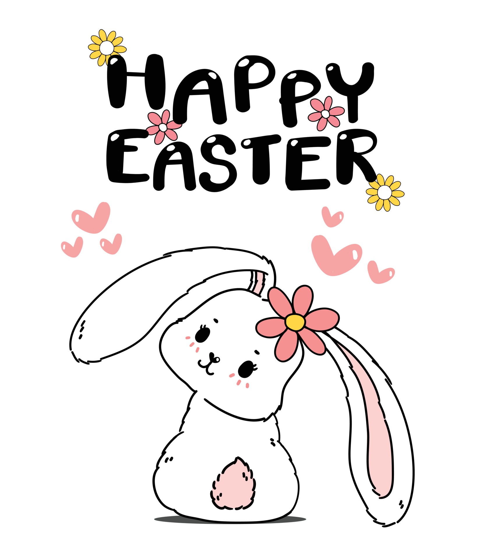 Cute rabbits hand draw illustration with letterings phrasesHappy Easter  Draw vector illustration set character design of cute rabbit Stock Vector  Image  Art  Alamy