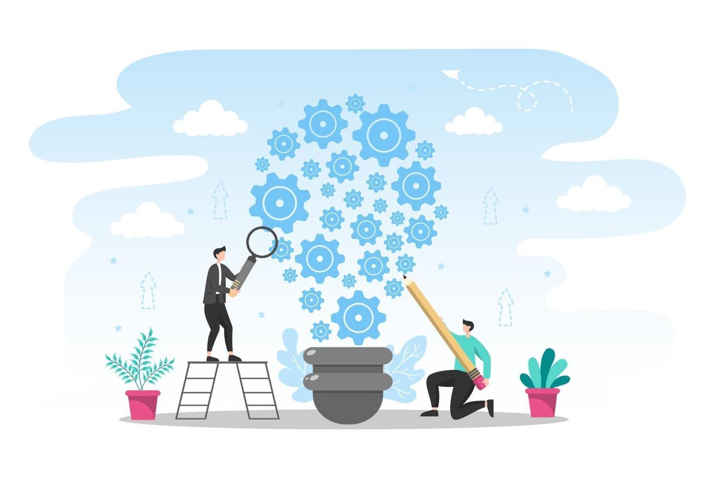 Startup Flat Illustration of Business Development Process, Innovation Product, and Creative Idea. vector