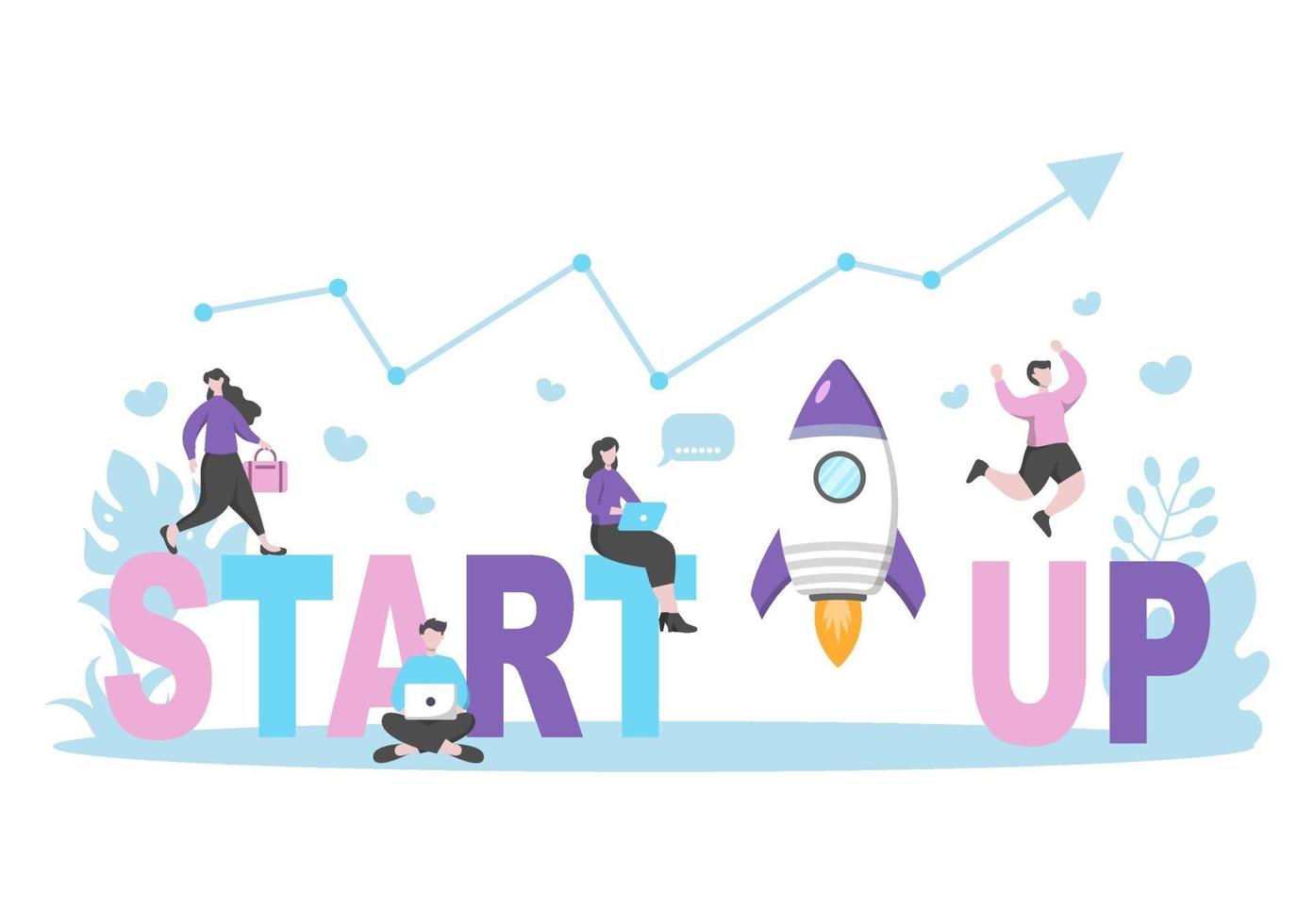 Startup Flat Illustration of Business Development Process, Innovation Product, and Creative Idea. vector