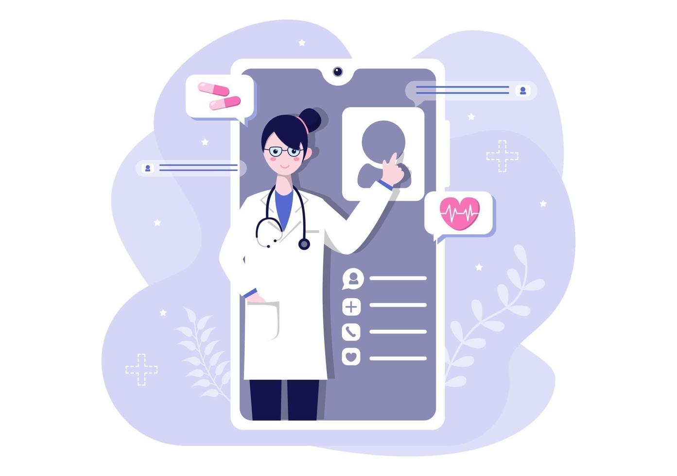 Online Healthcare and Medical Concept of Doctor Vector Illustration, Medicine Consultation and Treatment via Application of Smartphone or Computer Connected Internet Clinic