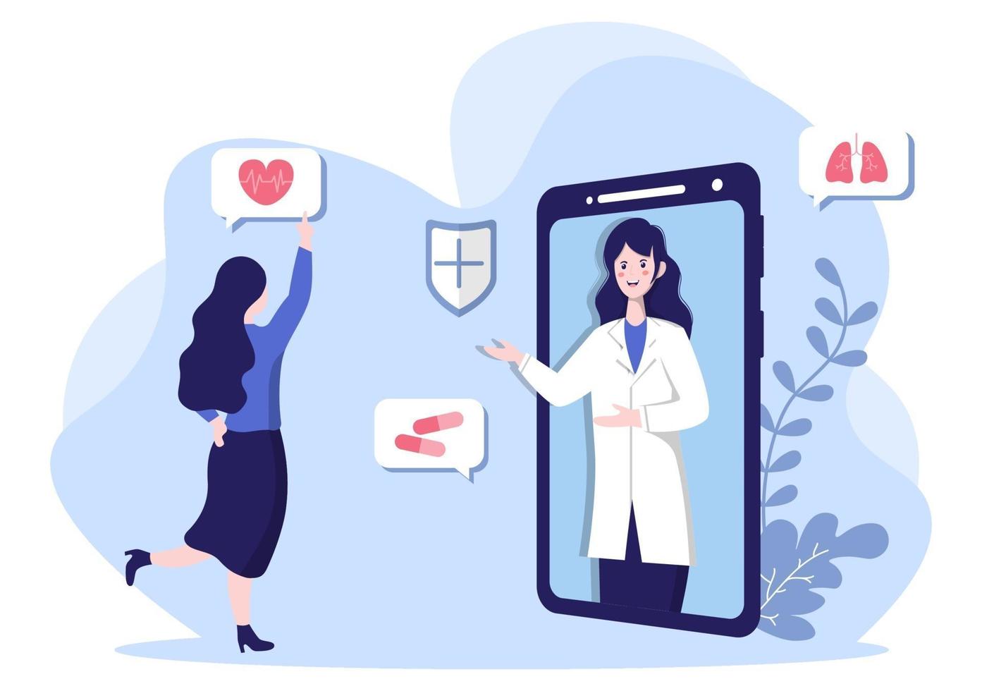 Online Healthcare and Medical Concept of Doctor Vector Illustration, Medicine Consultation and Treatment via Application of Smartphone or Computer Connected Internet Clinic