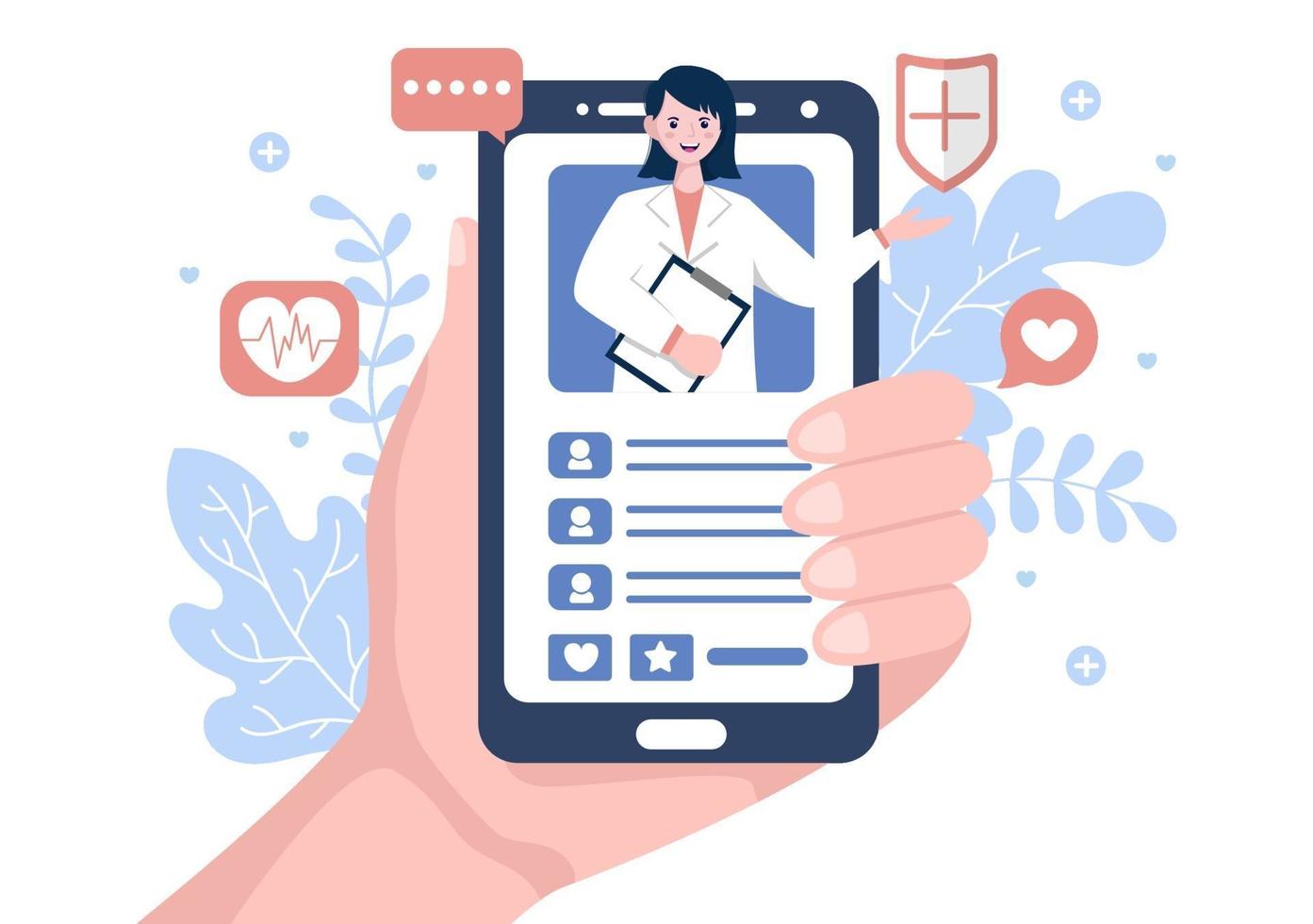 Online Healthcare and Medical Concept of Doctor Vector Illustration, Medicine Consultation and Treatment via Application of Smartphone or Computer Connected Internet Clinic