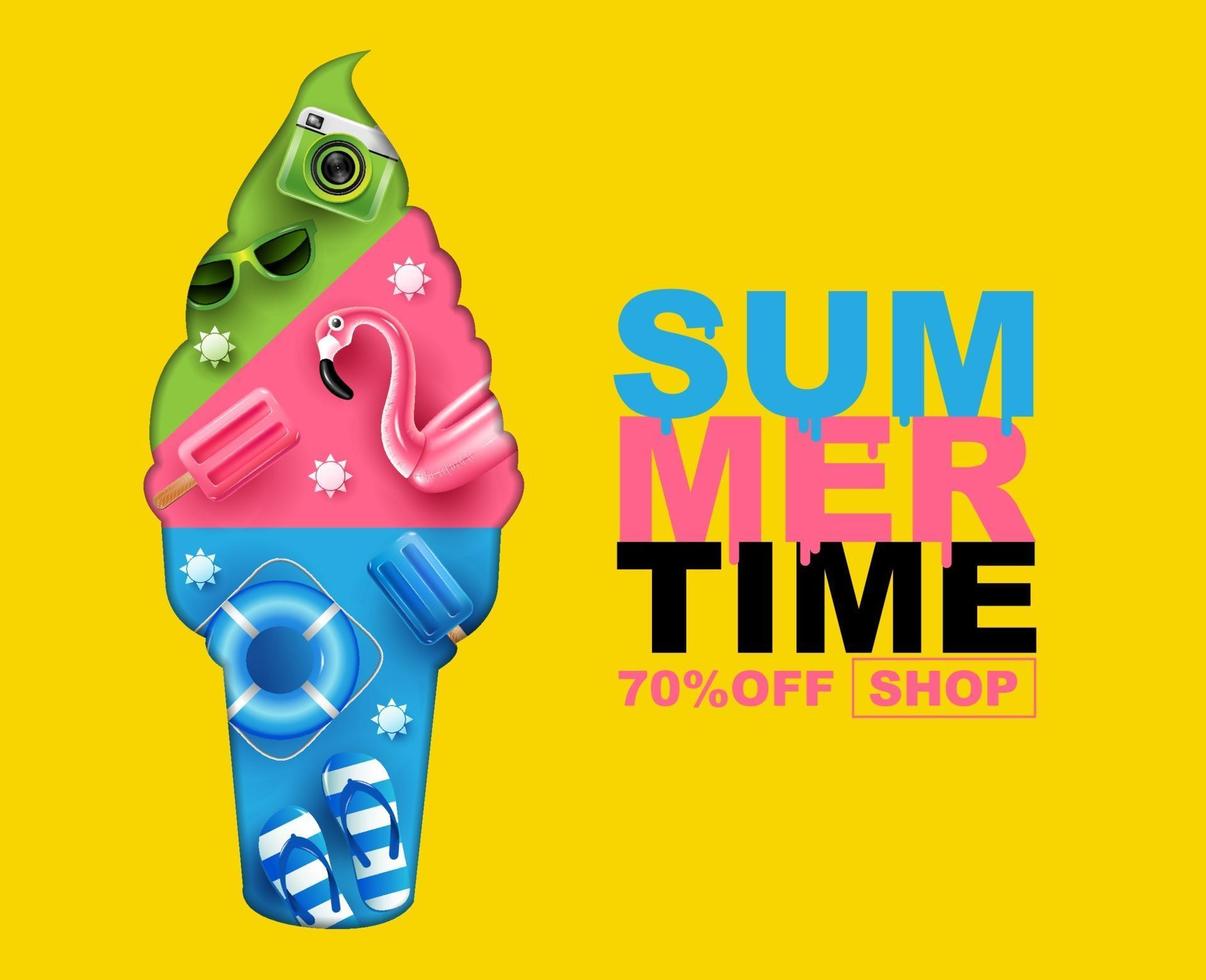 summer time ice cream with elements layout design, banner, cover vector illustration