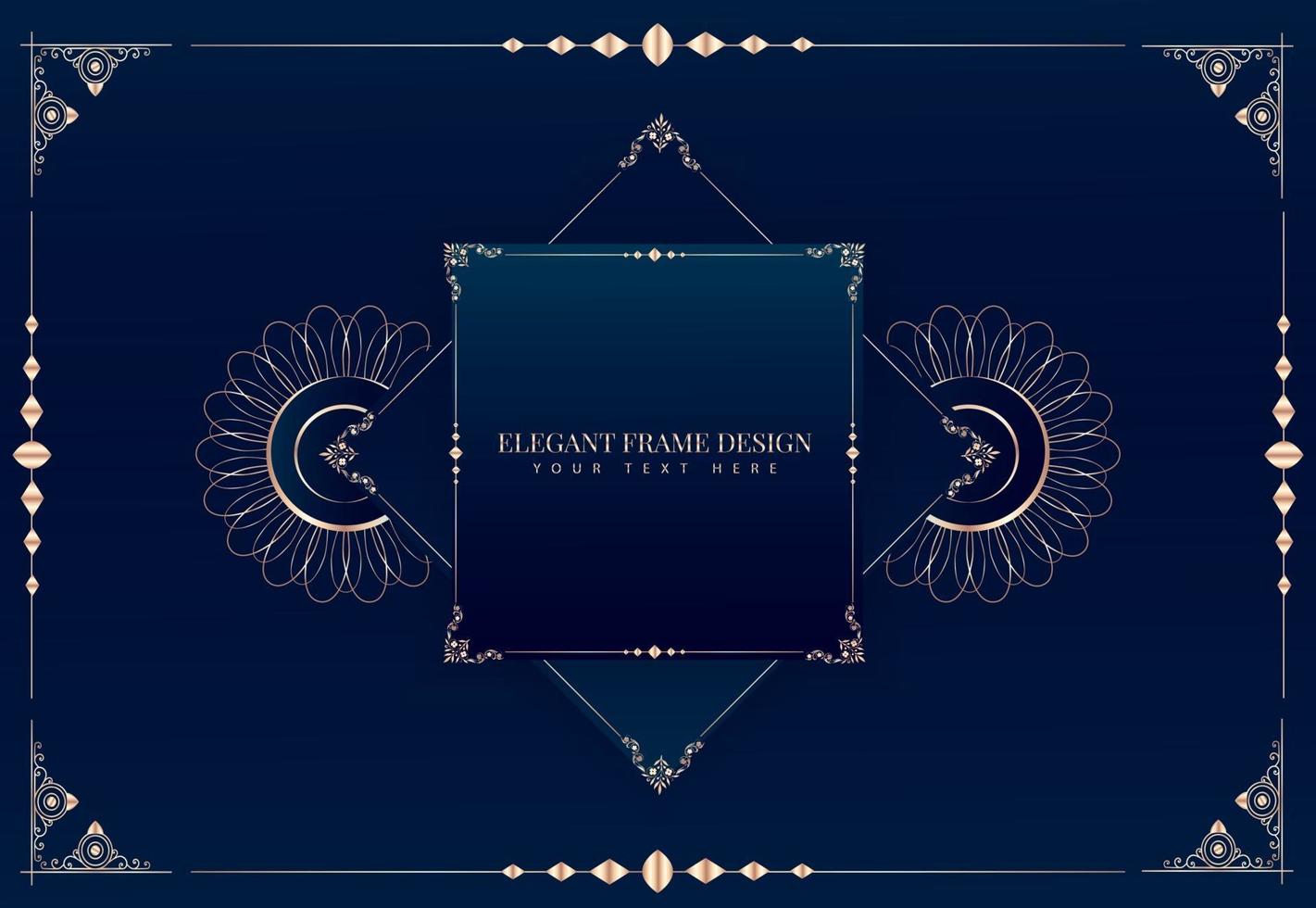 elegant golden frame in line style on blue vector
