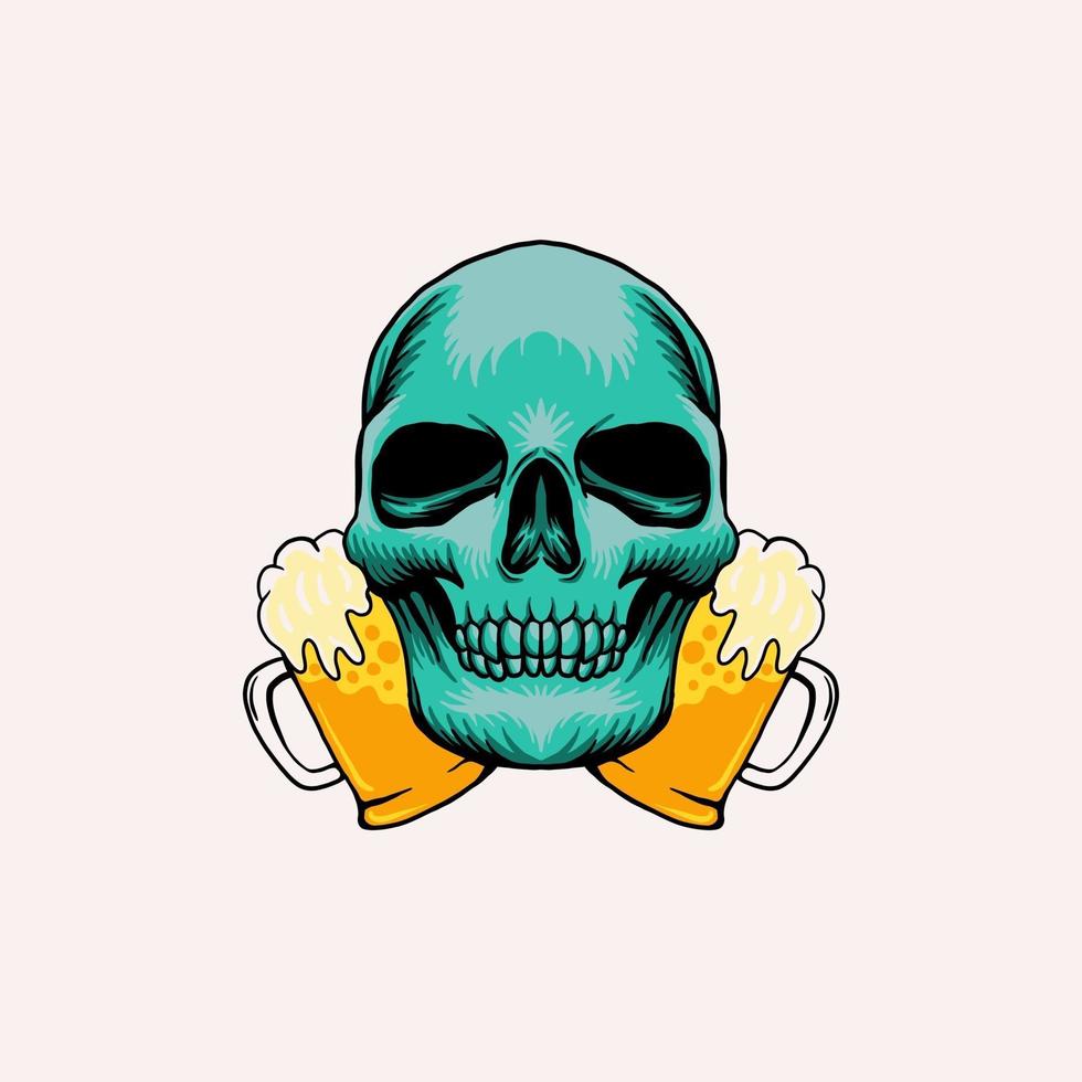 skull with mugs of beer vector
