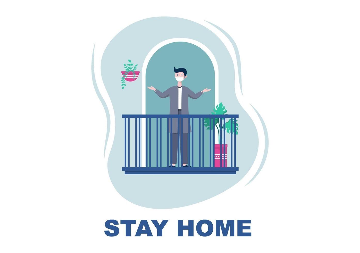 Stay at Home for Quarantine or Self Isolation to Reduce the Risk of Infection To Prevent Coronavirus. Vector Illustration