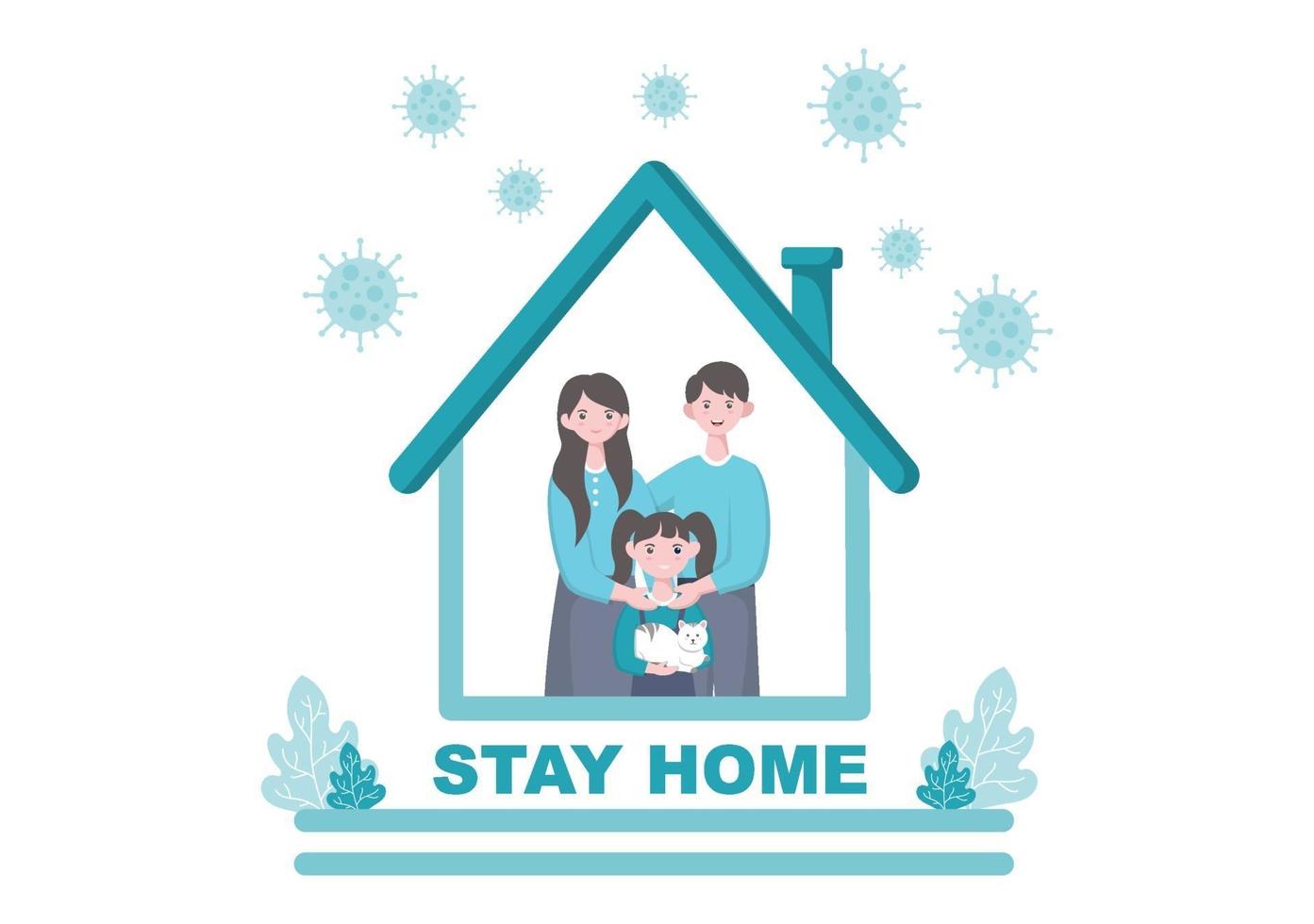 Stay at Home for Quarantine or Self Isolation to Reduce the Risk of Infection To Prevent Coronavirus. Vector Illustration