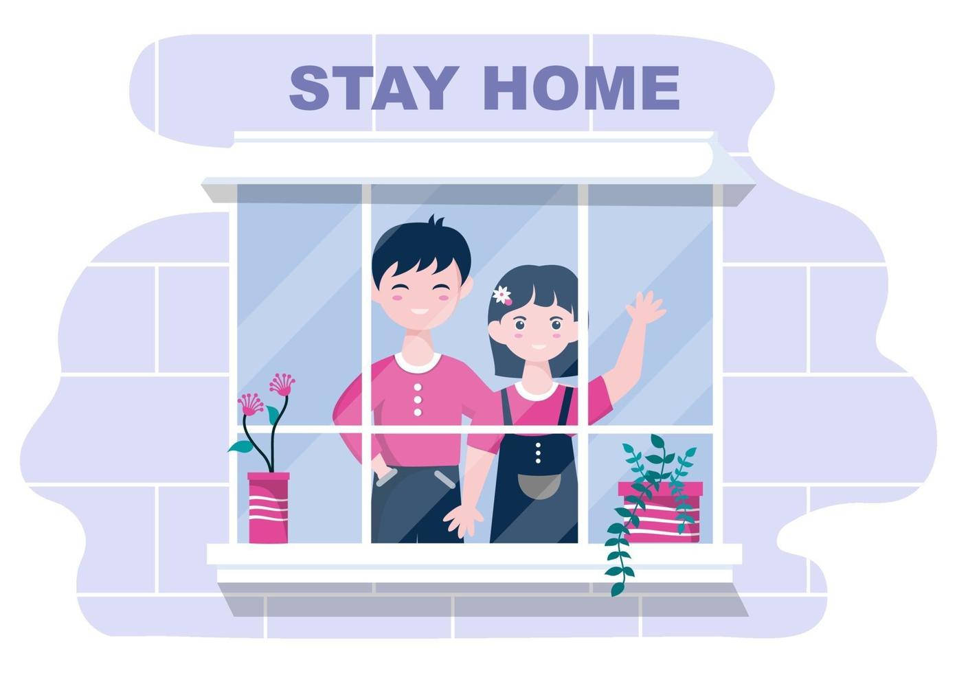 Stay at Home for Quarantine or Self Isolation to Reduce the Risk of Infection To Prevent Coronavirus. Vector Illustration