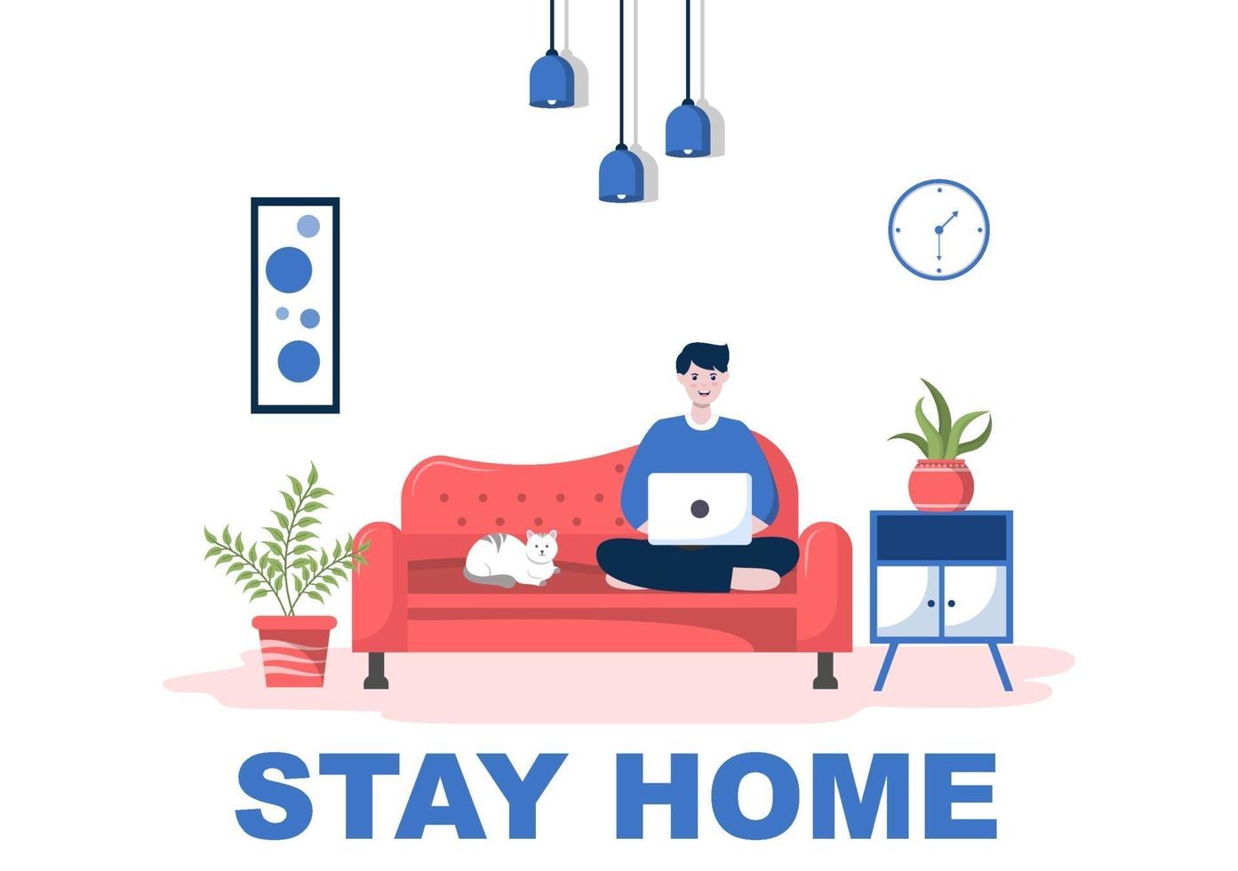 Stay at Home for Quarantine or Self Isolation to Reduce the Risk of Infection To Prevent Coronavirus. Vector Illustration