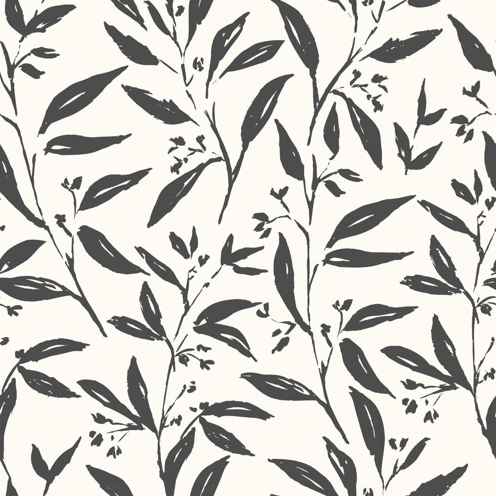 Hand drawn plant black and white seamless pattern vector