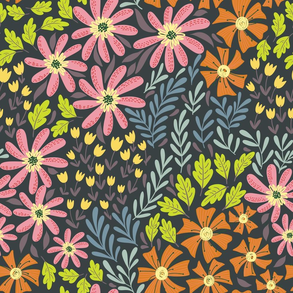 Simple cute wild flowers pattern vector