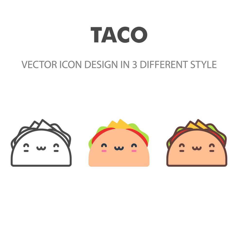 icono de taco. kawai y linda ilustración de comida. para el diseño de su sitio web, logotipo, aplicación, interfaz de usuario. Ilustración de gráficos vectoriales y trazo editable. eps 10. vector