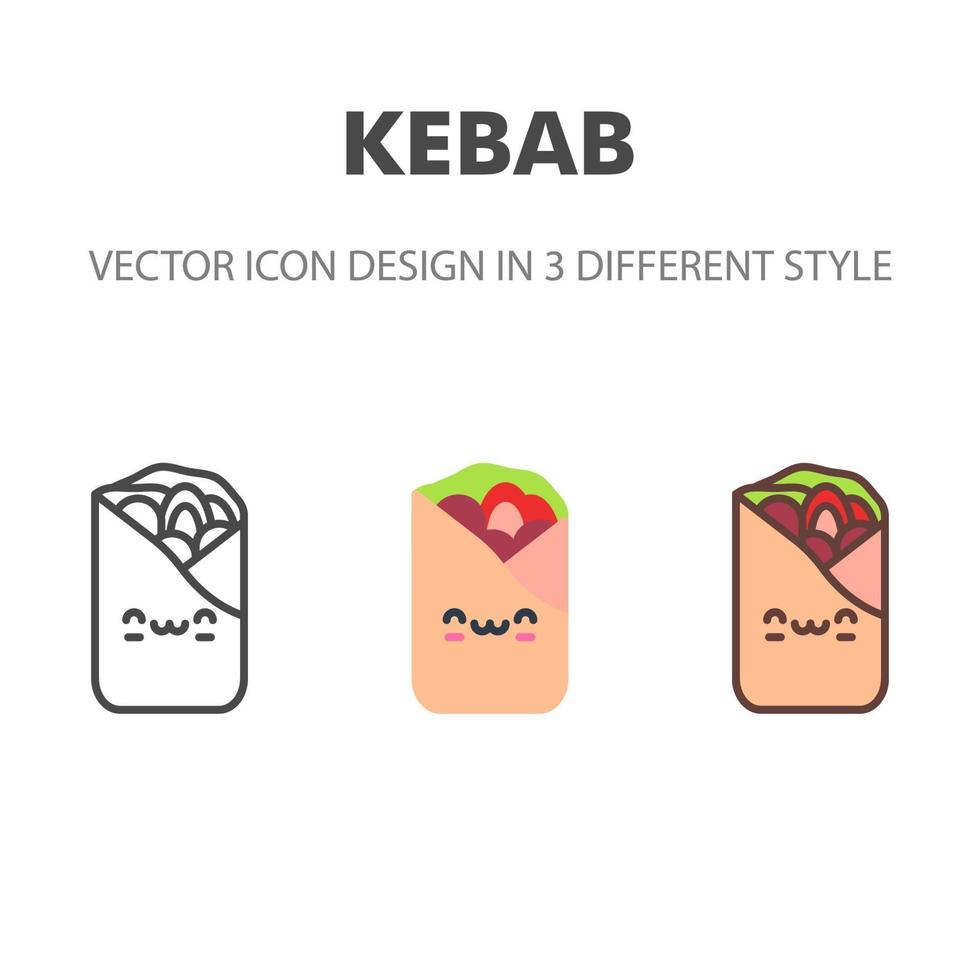 icono de kebab. kawai y linda ilustración de comida. para el diseño de su sitio web, logotipo, aplicación, interfaz de usuario. Ilustración de gráficos vectoriales y trazo editable. eps 10. vector