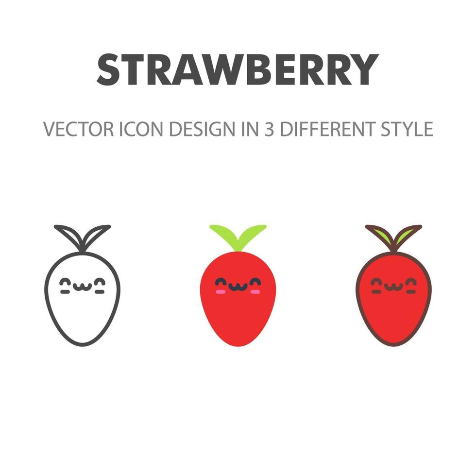 strawberry icon. Kawai and cute food illustration. for your web site design, logo, app, UI. Vector graphics illustration and editable stroke. EPS 10.