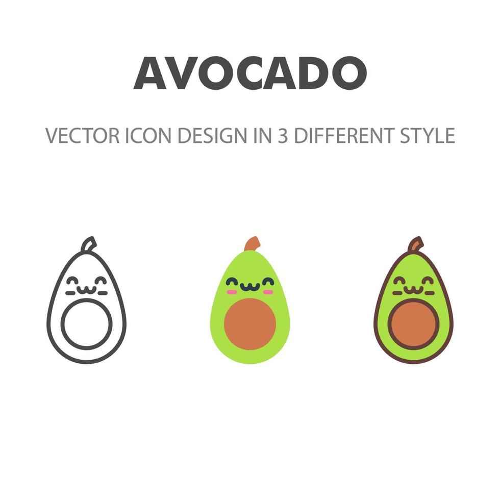avocado icon. Kawai and cute food illustration. for your web site design, logo, app, UI. Vector graphics illustration and editable stroke. EPS 10.
