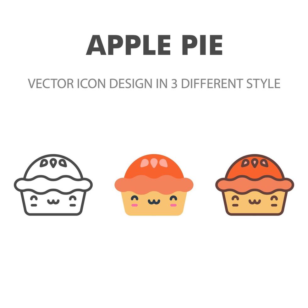 icono de tarta de manzana. kawai y linda ilustración de comida. para el diseño de su sitio web, logotipo, aplicación, interfaz de usuario. Ilustración de gráficos vectoriales y trazo editable. eps 10. vector
