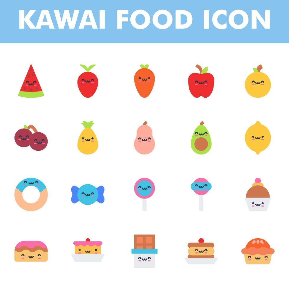 paquete de iconos de comida kawai aislado sobre fondo blanco. kawai y linda ilustración de comida. para el diseño de su sitio web, logotipo, aplicación, interfaz de usuario. Ilustración de gráficos vectoriales y trazo editable. eps 10. vector