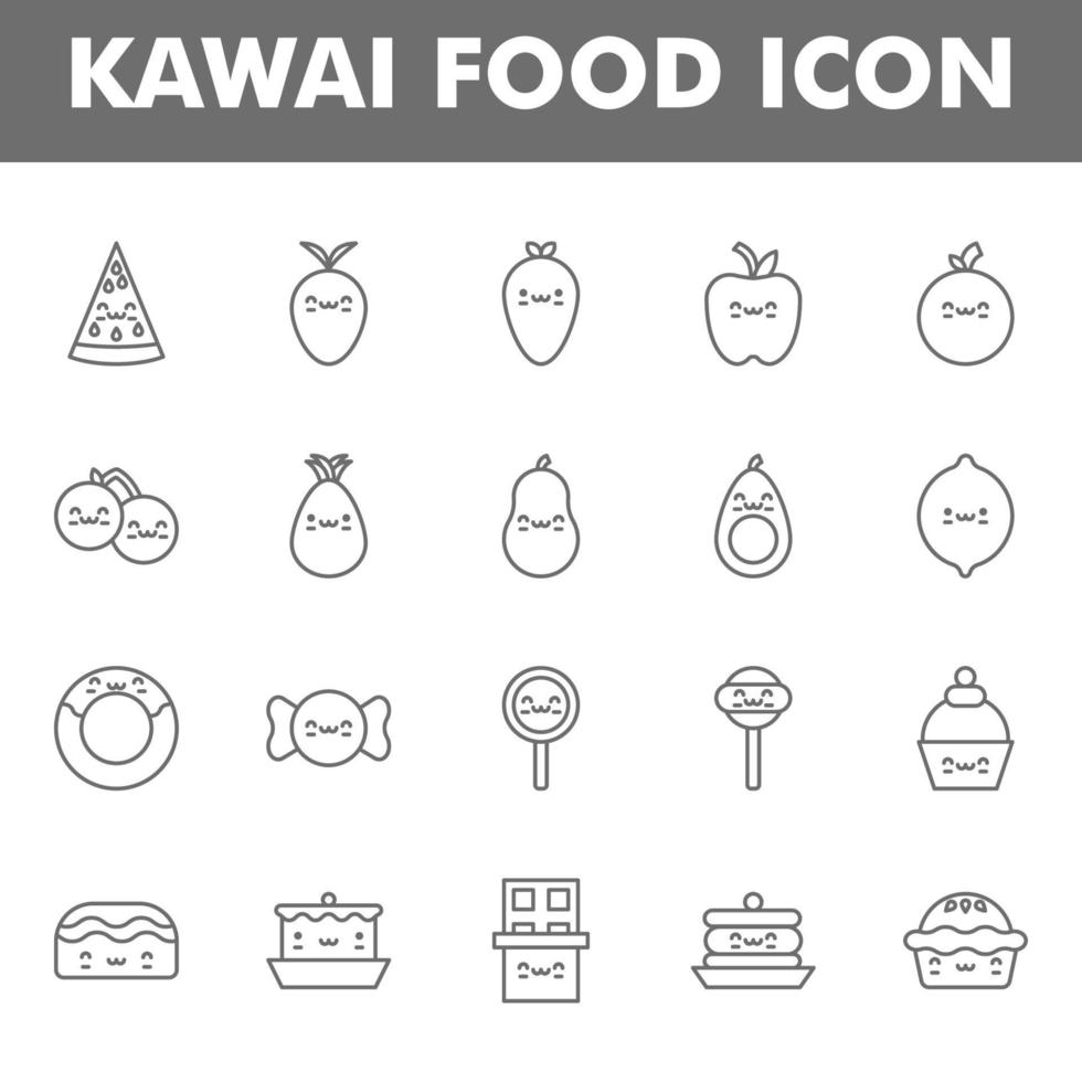 paquete de iconos de comida kawai aislado sobre fondo blanco. kawai y linda ilustración de comida. para el diseño de su sitio web, logotipo, aplicación, interfaz de usuario. Ilustración de gráficos vectoriales y trazo editable. eps 10. vector