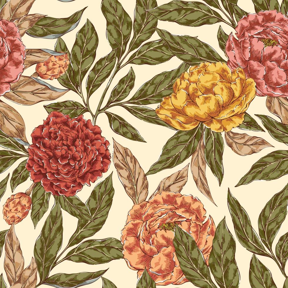 Peony flower seamless pattern vector