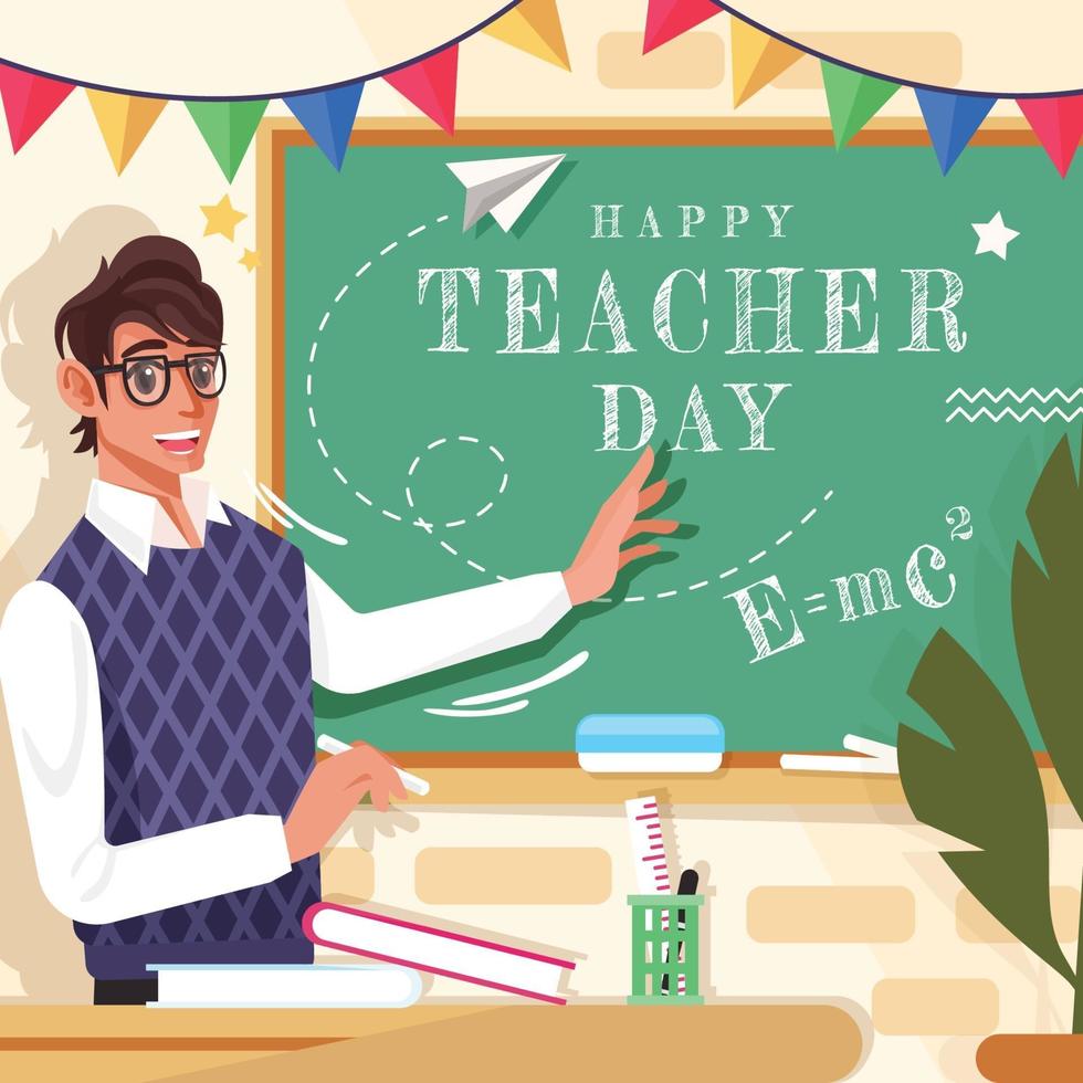 Happy Teacher Day with Cute Mr. Teacher vector