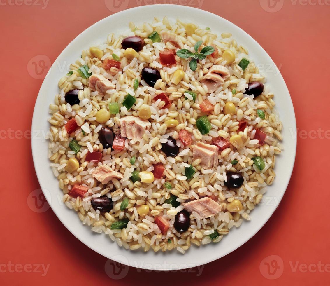Dish of barley and spelt rice salad photo