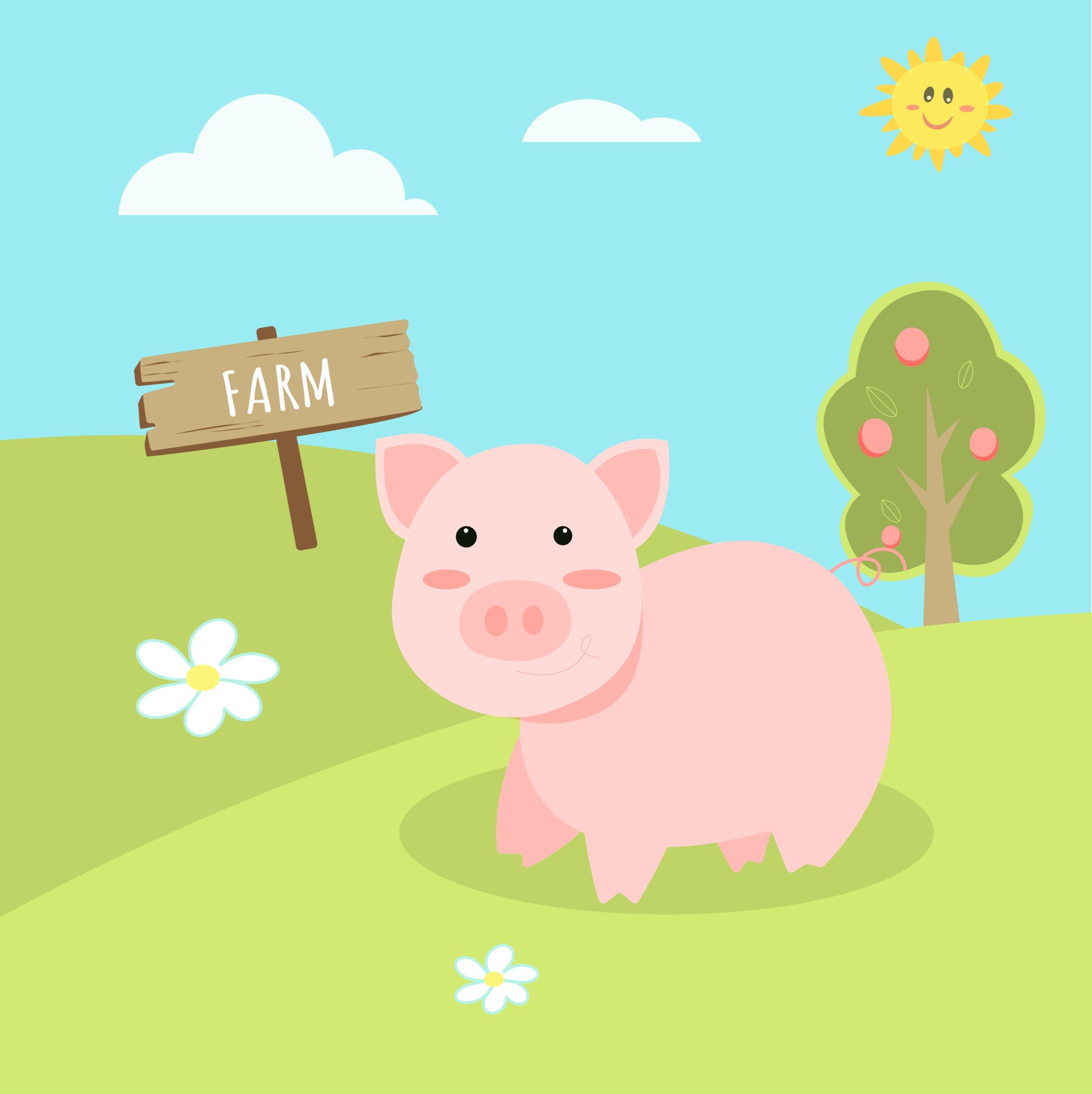 cute farm animals, landscape with cartoon pig vector image 2140071 Vector  Art at Vecteezy