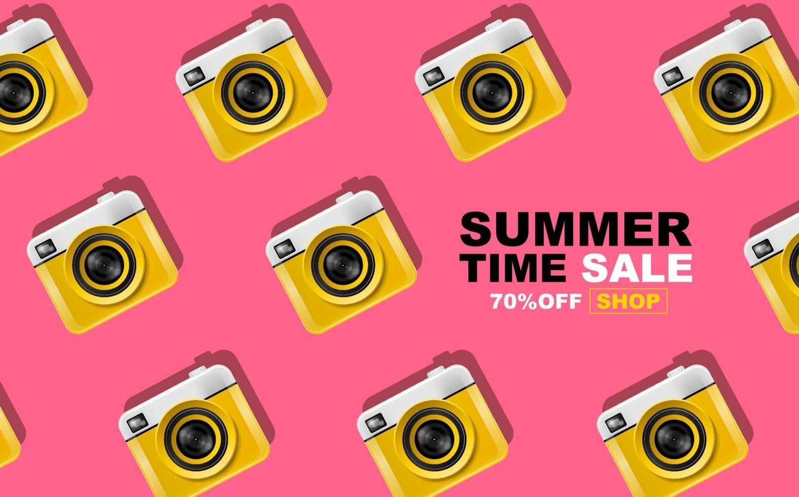 summer time design with cameras, pop art banner vector